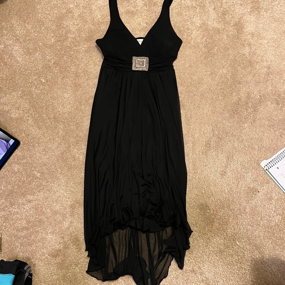 Classic Black Embellished Empire Waist Dress LBD Surplice V-neck Formal Party M